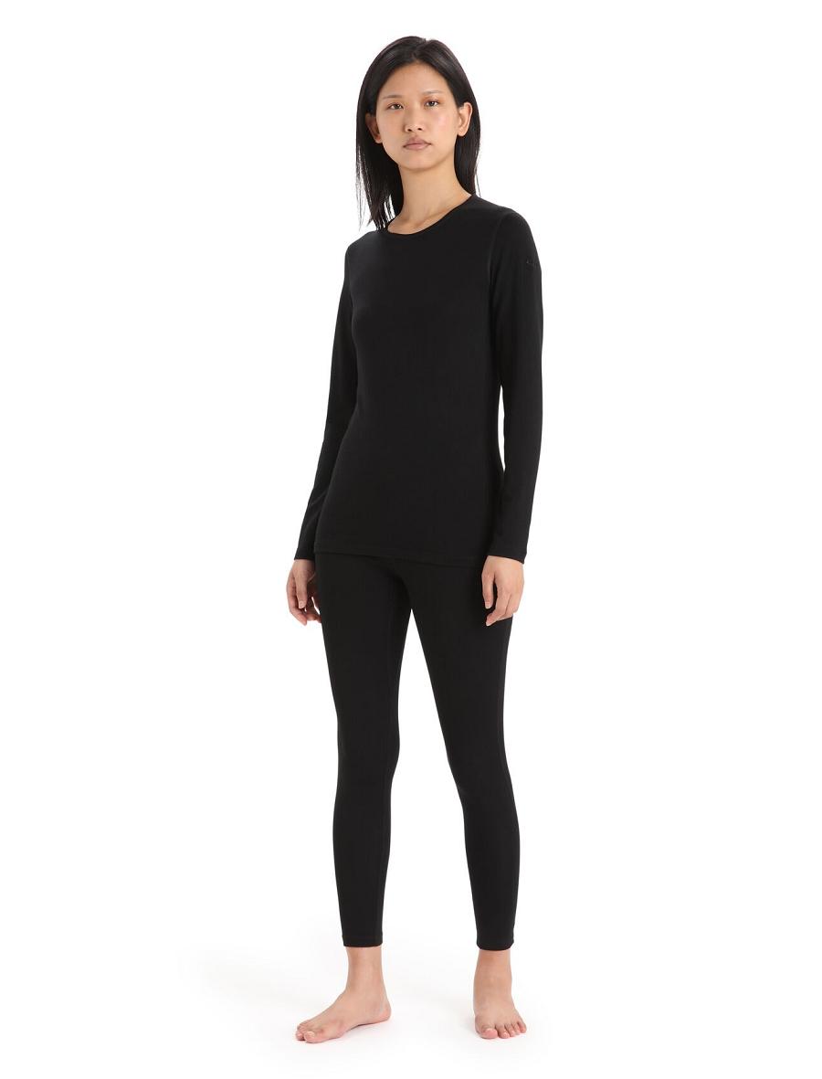 Women's Icebreaker Merino 260 Tech Long Sleeve Crewe Thermal Top Base Layers Black | CA 1024YXFU